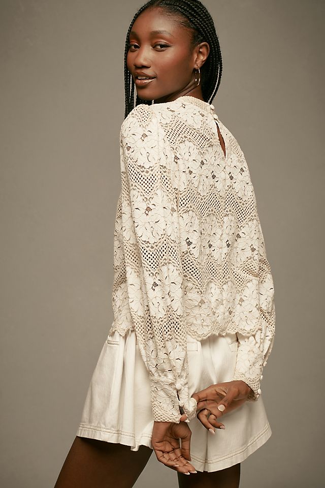 Anthropologie Dolan Left Coast Mock-Neck Lace Blouse