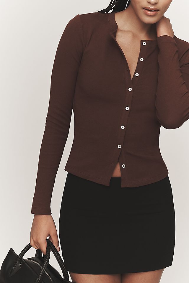 Anthropologie Maeve Cotton Blend Fitted Knit Cardigan