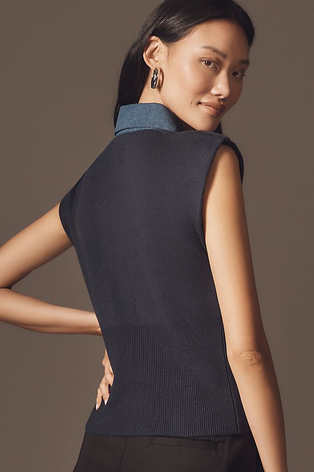 Anthropologie Maeve Collared Denim Muscle Sweater Vest