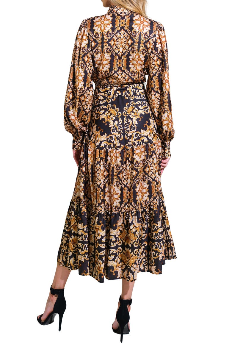 FLYING TOMATO Print Long Sleeve Tiered Midi Shirtdress