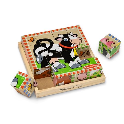 Clip coupon Melissa & Doug Farm Wooden Cube Puzzle With Storage Tray - 6 Puzzles in 1 (16 pcs) - FSC Certified