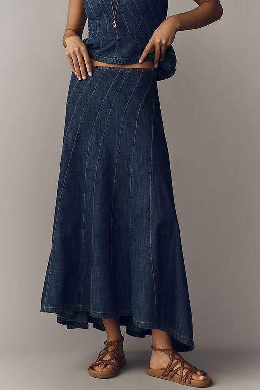 Anthropologie By Anthropologie Swirled Denim Maxi Skirt