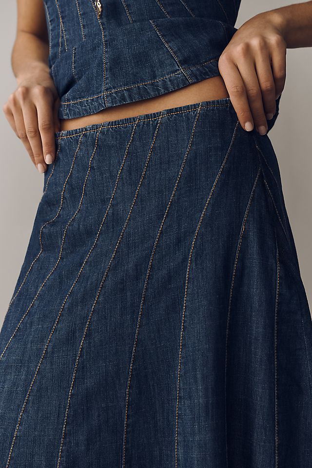Anthropologie By Anthropologie Swirled Denim Maxi Skirt