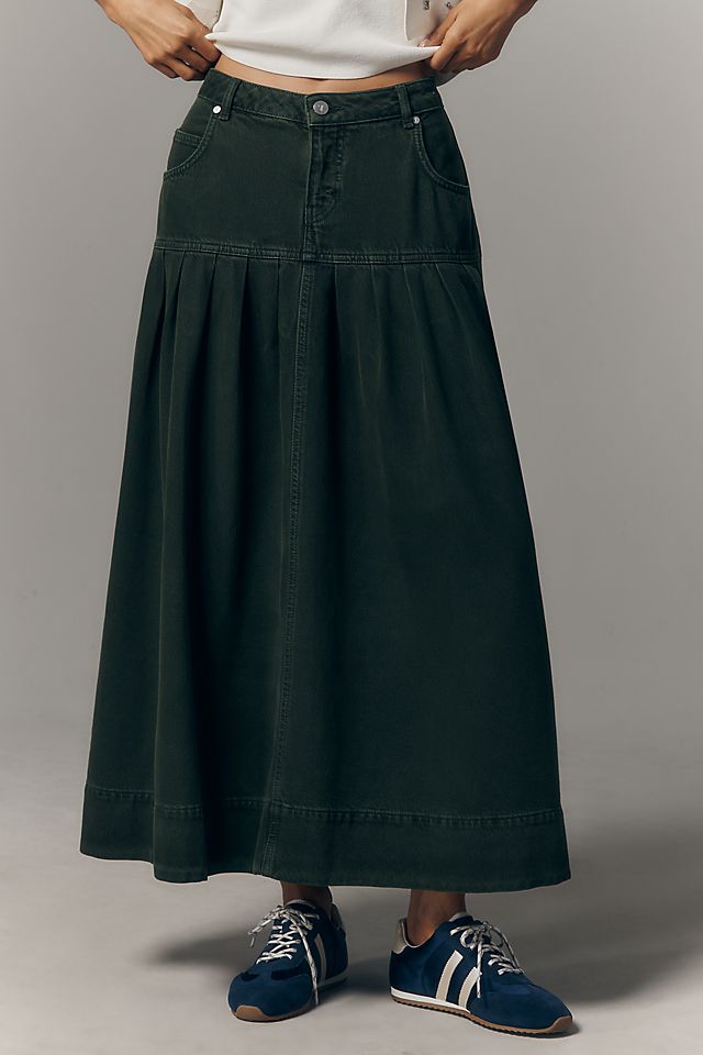 Anthropologie Pilcro Pleated Basque-Waist Denim Midi Skirt