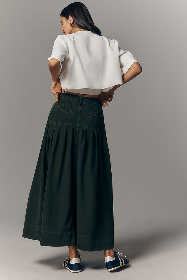Anthropologie Pilcro Pleated Basque-Waist Denim Midi Skirt