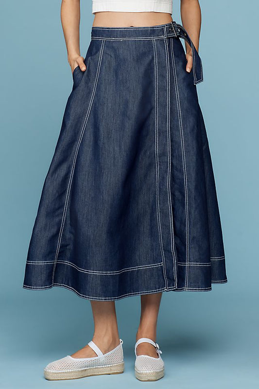 Anthropologie Pilcro Side-Slit Denim A-Line Midi Skirt