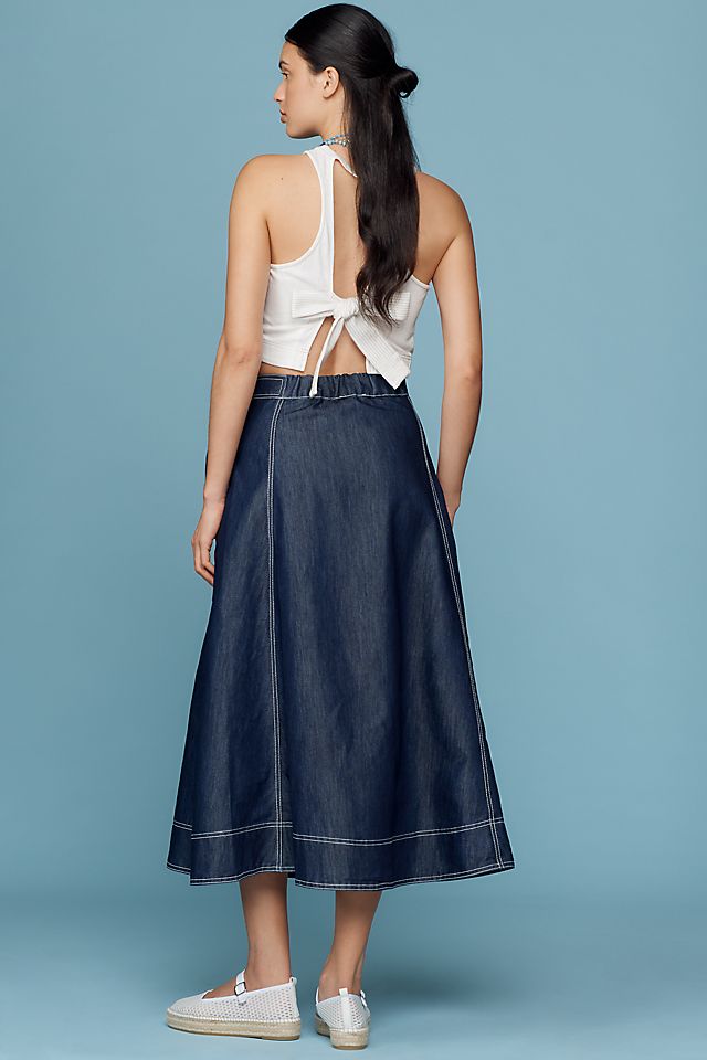 Anthropologie Pilcro Side-Slit Denim A-Line Midi Skirt