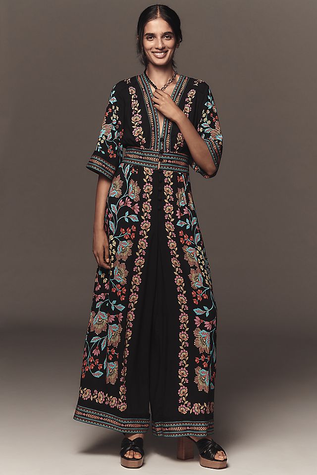 Anthropologie Farm Rio x Anthropologie Printed V-Neck Jumpsuit