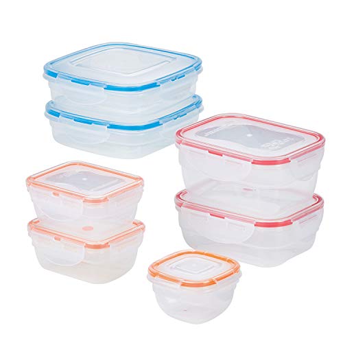 LOCK & LOCK Easy Essentials Color Mates Food Storage lids/Airtight containers, BPA Free, 14 Piece, Clear