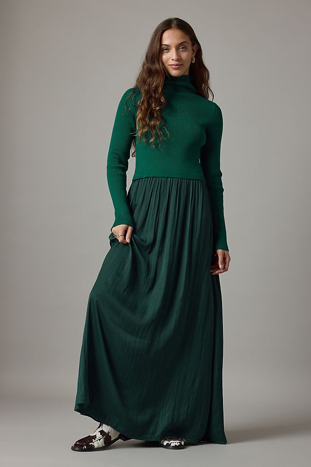 Anthropologie The Thea Long-Sleeve Twofer Maxi Dress
