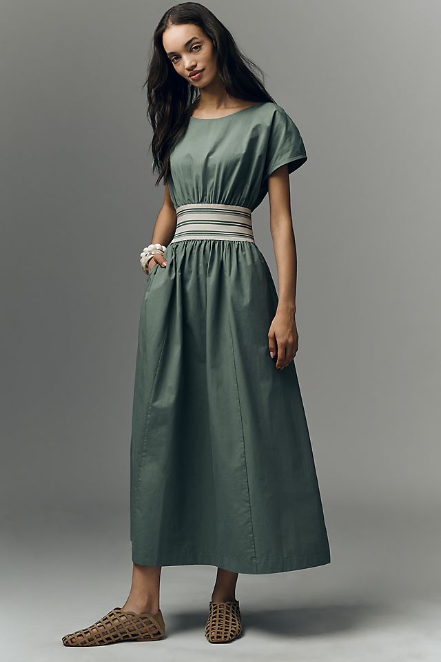 Anthropologie By Anthropologie Waisted Short-Sleeve A-Line Midi Dress