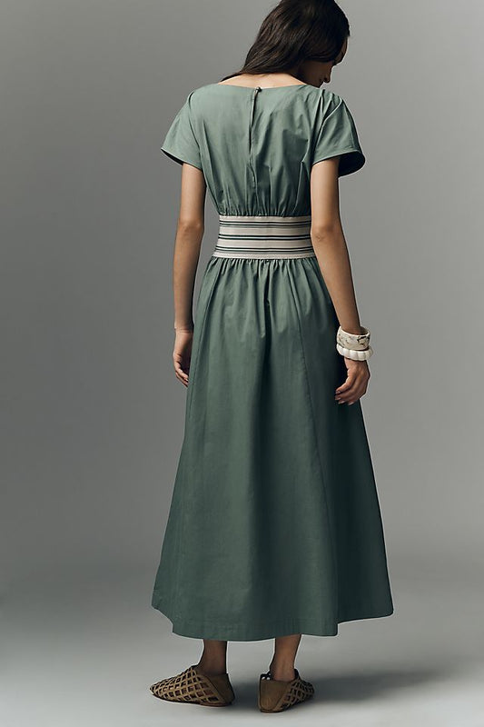 Anthropologie By Anthropologie Waisted Short-Sleeve A-Line Midi Dress