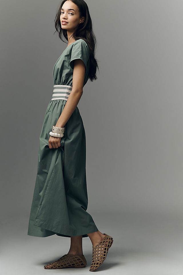 Anthropologie By Anthropologie Waisted Short-Sleeve A-Line Midi Dress