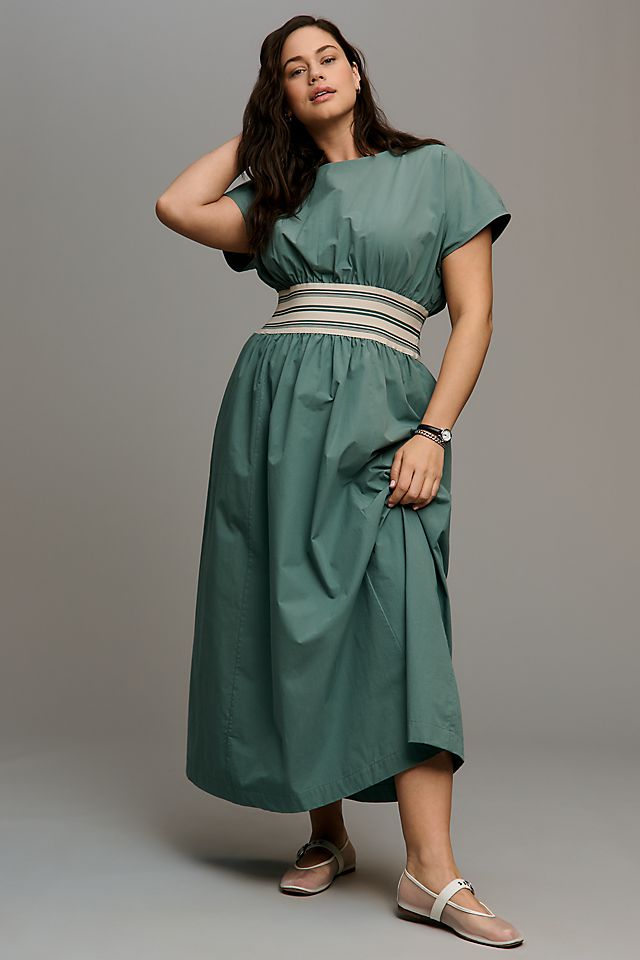 Anthropologie By Anthropologie Waisted Short-Sleeve A-Line Midi Dress