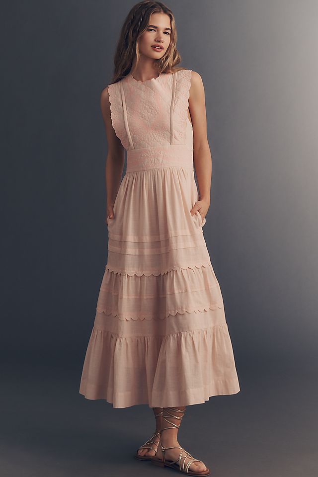 Anthropologie By Anthropologie Sleeveless Quilted Cotton Midi Dress
