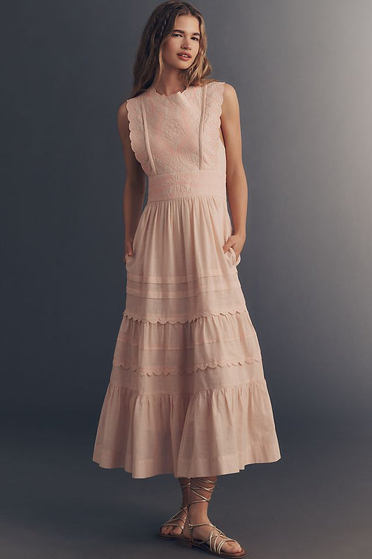 Anthropologie By Anthropologie Sleeveless Quilted Cotton Midi Dress