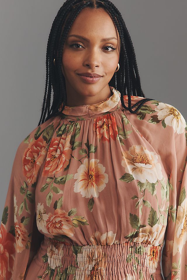 Anthropologie The Somerset Long-Sleeve Mock-Neck Chiffon Maxi Dress