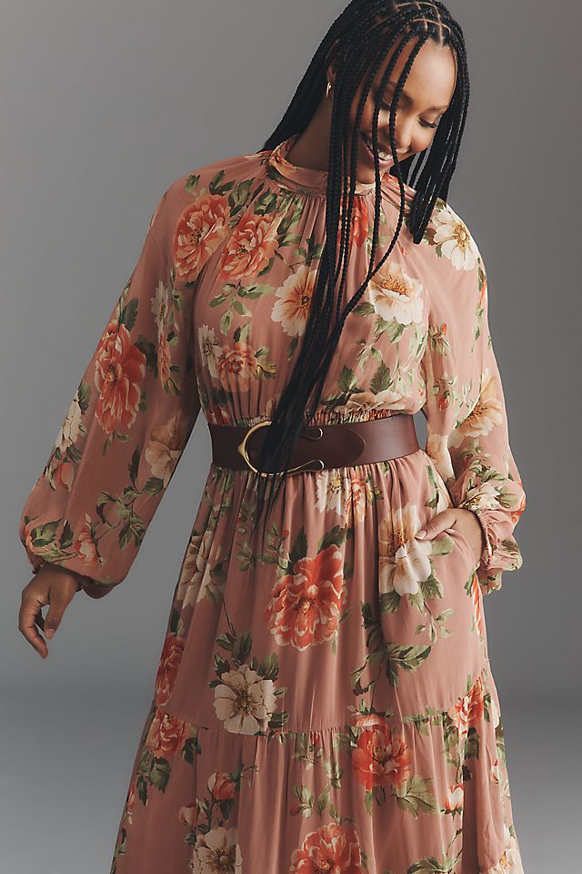 Anthropologie The Somerset Long-Sleeve Mock-Neck Chiffon Maxi Dress