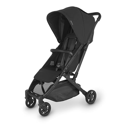UPPAbaby Minu V2 Travel Stroller/Lightweight, Portable Design/One-Hand Fold/Shoulder Strap and Leather Bumper Bar Included/Jake (Charcoal/Carbon Frame/Black Leather)