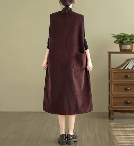 Amazon chouyatou Women's Cute Corduroy Overall Jumper Dress Button Down A Line Tank Midi Long Dress with Pockets