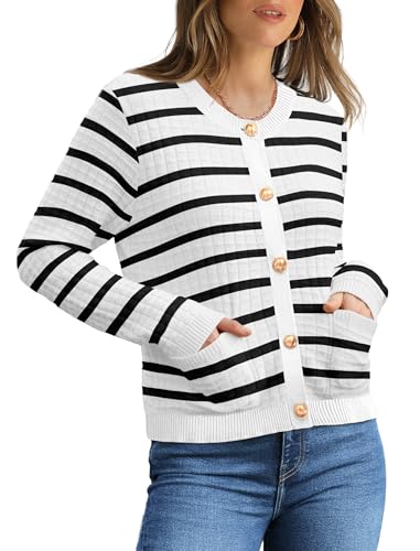 OFEEFAN Womens Cardigan Sweaters Open Front Long Sleeve Button Down Knit Jackets with Pockets 2024 Fall Winter