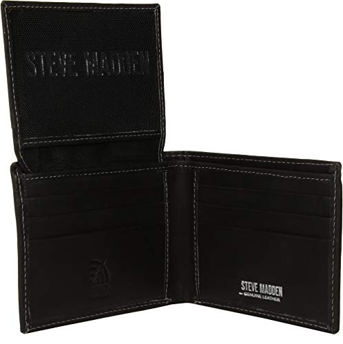 Steve Madden Men's Slim Leather Wallet with Extra Capacity Attached Flip Pockets