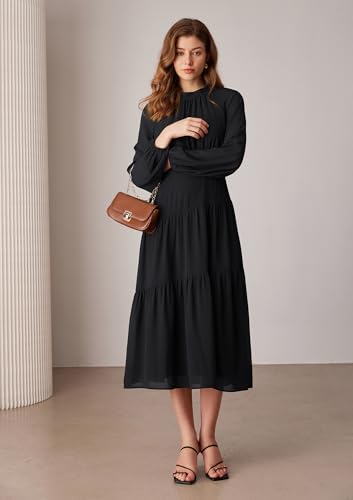 Clip coupon - GRACE KARIN Women's 2024 Fall Dress Long Sleeve Empire Waist Tiered A Line Swing Flowy Midi Dress