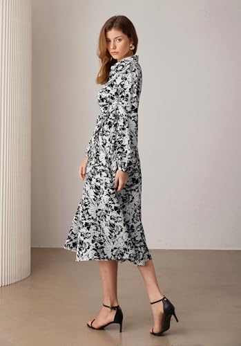 GRACE KARIN Women Floral Collar Shirt Dress Elegant Lantern Long Sleeve Casual Vacation Beachwear