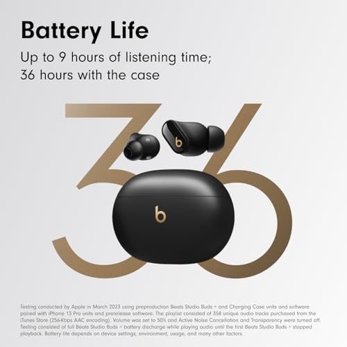 Amazon Beats Studio Buds + | True Wireless Noise Cancelling Earbuds, Enhanced Apple & Android Compatibility, Built-in Microphone, Sweat Resistant Bluetooth Headphones, Spatial Audio - Black/Gold