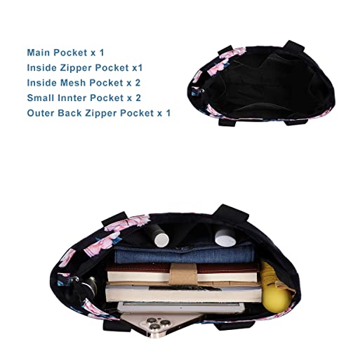 HAWEE Tote Bag with Zipper for Women Inside Mesh Pocket Heavy Duty Casual Anti-water Cloth Travel Shoulder Handbag