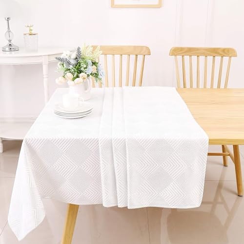 Majestic Giftware Velvet Tablecloths for Rectangle Tables | (60/90) - TC1407 Silver Geometric Print Hem Stitch Dining Table Cover | Decorative Washable Rectangle Tablecloth for Kitchen, Dinning, Party