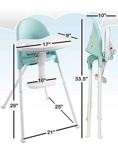 Primo Cozy Tot Deluxe Convertible Folding High Chair & Toddler Chair - Portable Foldable Baby Chair/Toddlers Highchair - Travel Friendly, Removable EZ Clean Tray, Teal/White, 22"x21"x33.5"