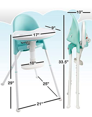 Primo Cozy Tot Deluxe Convertible Folding High Chair & Toddler Chair - Portable Foldable Baby Chair/Toddlers Highchair - Travel Friendly, Removable EZ Clean Tray, Teal/White, 22"x21"x33.5"