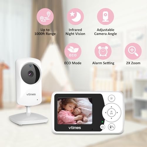 Amazon Baby Monitor with Camera and Audio, Video Baby Monitor No WiFi Night Vision 2.4" LCD Screen Portable Baby Camera Monitor Alarm Lullaby Temperature Sensor and 1000ft, Ideal for Baby/Elderly/Pet