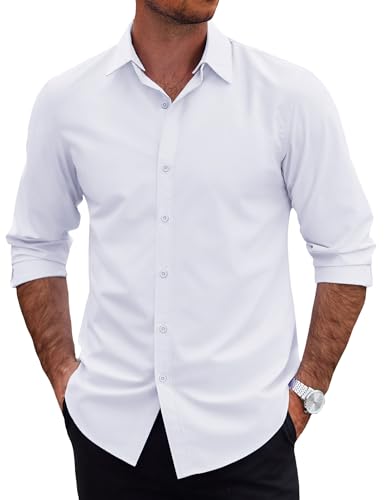 COOFANDY Mens 2-in-1 Dress Shirts Detachable Collar Long Sleeve Wrinkle Free Shirt Business Casual Button Down Shirt