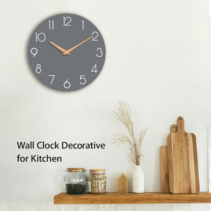 Clip coupon - Wall Clock, Gray Wooden Silent Non-Ticking, Decorative Battery Operated Wall Clocks for Bedroom, Kitchen, Home, Living Room, Office, School, Hotel (8 Inch)