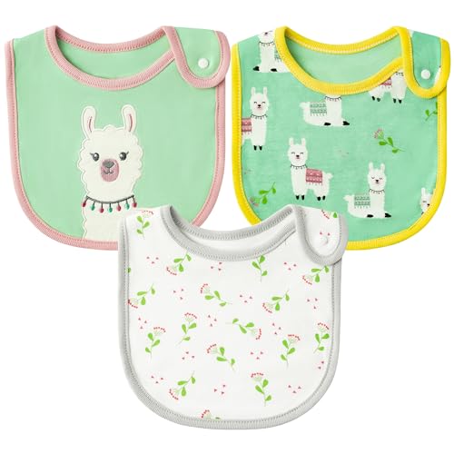 Cotton Drooling Baby Bib - 3Pcs Unisex Boy Girl Cotton Teething Infant Bibs with Adjustable Buttons