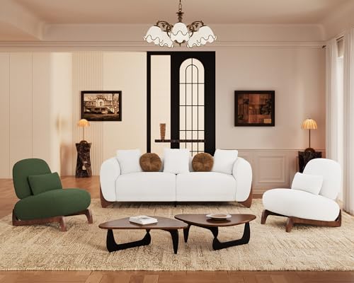 Amazon Morden Fort Modern Cloud Couch - 3 Seater Sherpa Boucle Sofa with Wood Legs, Ultra-Thick High Resilience Cushion with 3 Matching Pillows Upholstered Comfy Couch Sofa for Living Room - Off White