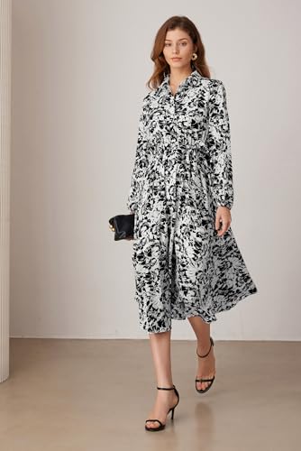 GRACE KARIN Women Floral Collar Shirt Dress Elegant Lantern Long Sleeve Casual Vacation Beachwear