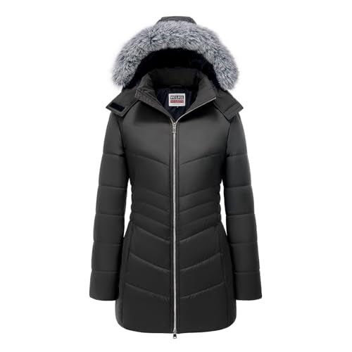 WULFUL Women's Winter Coats Long Warm Thicken Puffer Jackets Outwear With Removable Fur Hood