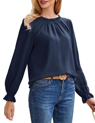 GRACE KARIN Long Sleeve Blouses for Women Dressy Casual Tops Frill Neck Shirt Business Office Outfits