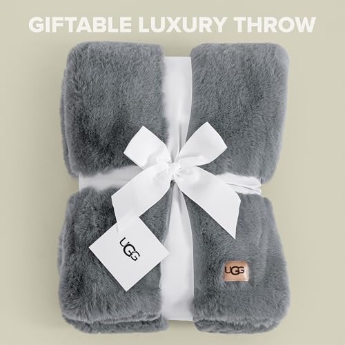 Amazon UGG Euphoria Faux Fur Throw Blanket, Oversized Soft Throw for Couch or Bed, Luxury Room Decor, Giftable Fuzzy Blankets, Machine Washable, 50-inch x 70-inch, Chambray Blue Grey