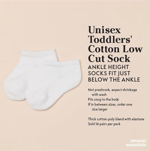Amazon Essentials Unisex Kids and Toddlers' Cotton Low Cut Sock, 14 Pairs