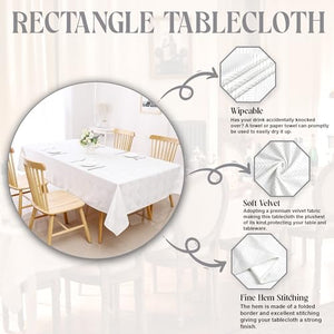 Majestic Giftware Velvet Tablecloths for Rectangle Tables | (60/90) - TC1407 Silver Geometric Print Hem Stitch Dining Table Cover | Decorative Washable Rectangle Tablecloth for Kitchen, Dinning, Party