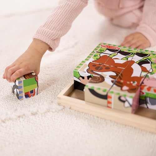 Clip coupon Melissa & Doug Farm Wooden Cube Puzzle With Storage Tray - 6 Puzzles in 1 (16 pcs) - FSC Certified