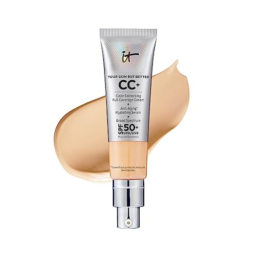 Amazon IT Cosmetics CC+ Cream - Full-Coverage Foundation With SPF 50, Color Corrector & Anti-Aging Serum, Formulated With Niacinamide & Hyaluronic Acid, Natural Finish, For All Skin Types, 1.08 fl oz