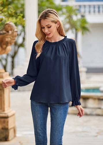 GRACE KARIN Long Sleeve Blouses for Women Dressy Casual Tops Frill Neck Shirt Business Office Outfits