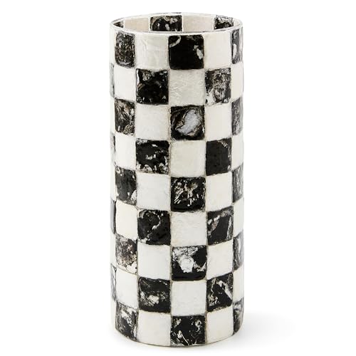 Amazon MACKENZIE-CHILDS Capiz Small Vase, Unique Flower-Vase Decor, Black-and-White Courtly Check