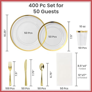 Clip coupon - By Madee HEAVYWEIGHT 400 Pcs Clear and Gold Plastic Plates for Party 50 Guests | High End Disposable Plates, Silverware, Napkins & Cups | Fancy Disposable Dinnerware Set | Gift of 3D Butterflies