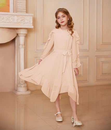 Amazon GRACE KARIN Girls Long Sleeve Dress Fall Spring Ruffle Swing Maxi High Low Formal Party Dress Size 5-12Y